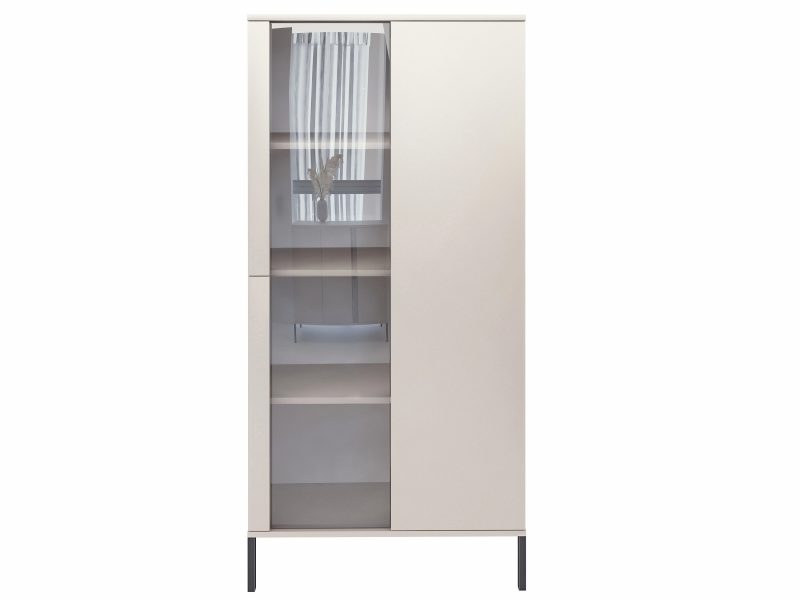 Vitrine Galizia 80cm Kaschmir Matt auf schwarzen Beinen