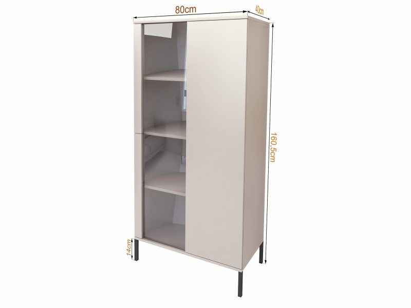 Vitrine Galizia 80cm Kaschmir Matt auf schwarzen Beinen