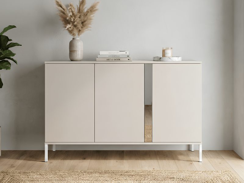 Kommode Galizia 128cm Kaschmir Matt auf weißen Beinen