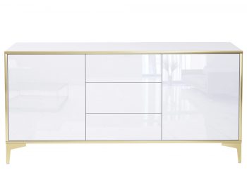 Frontalansicht der Kommode Monako mit drei Schubladen und zwei Türen auf weißem Hintergrund