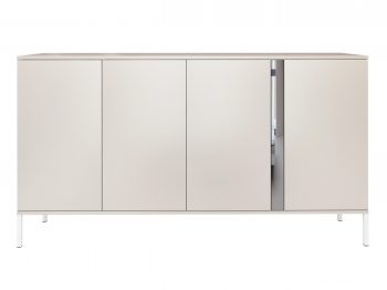 Kommode Galizia 168cm Kaschmir Matt mit Spiegelakzent auf weißen Beinen