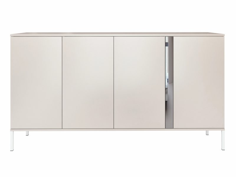 Kommode Galizia 168cm Kaschmir Matt mit Spiegelakzent auf weißen Beinen