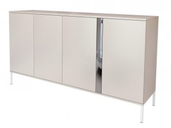 Kommode Galizia 168cm Kaschmir Matt mit Spiegelakzent auf weißen Beinen