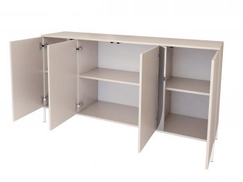 Kommode Galizia 168cm Kaschmir Matt mit Spiegelakzent auf weißen Beinen