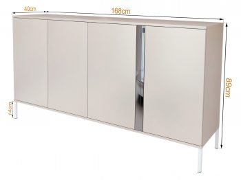 Kommode Galizia 168cm Kaschmir Matt mit Spiegelakzent auf weißen Beinen