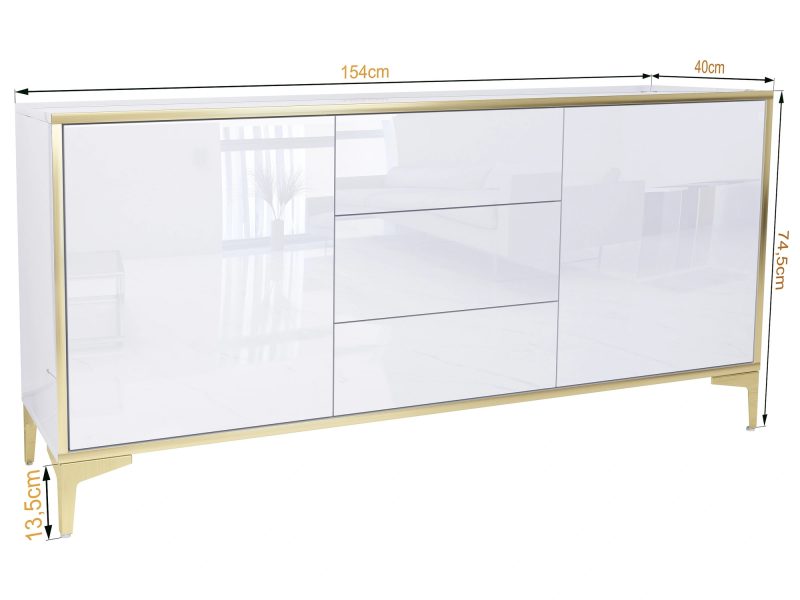 Kommode Monako mit Maßangaben: 154 cm breit, 74,5 cm hoch, 40 cm tief – Perspektivansicht