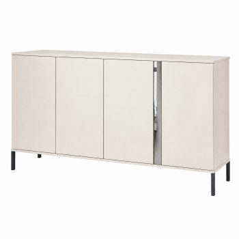 Kommode Galizia 168cm Kaschmir Matt mit 4 Türen und Zierspiegel auf schwarzen Beinen