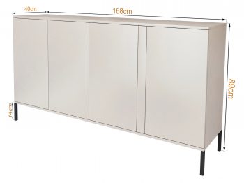 Kommode Galizia 168cm Kaschmir Matt auf schwarzen Beinen mit vier Türen