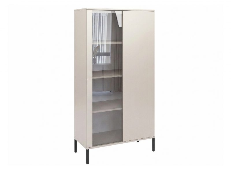 Vitrine Galizia 80cm Kaschmir Matt auf schwarzen Beinen