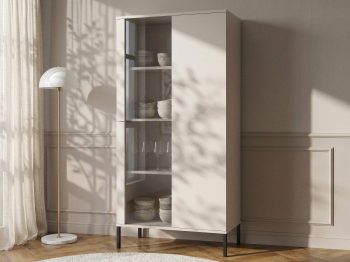 Vitrine Galizia 80cm Kaschmir Matt auf schwarzen Beinen