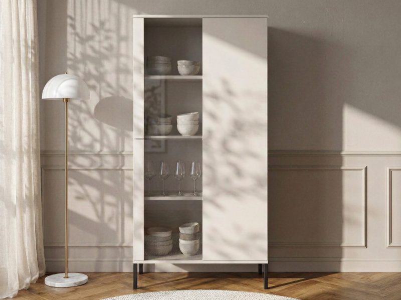 Vitrine Galizia 80cm Kaschmir Matt auf schwarzen Beinen