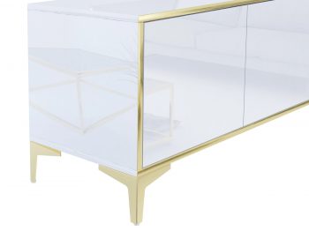 Detailansicht der Seitenfläche und goldfarbenen Beine des TV-Lowboards Monako