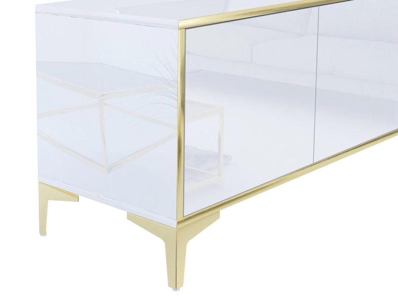 Detailansicht der Seitenfläche und goldfarbenen Beine des TV-Lowboards Monako