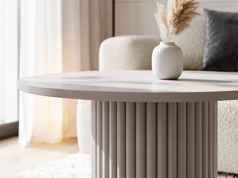 Couchtisch Milo 67cm Rund Kaschmir Matt mit geriffelter Basis