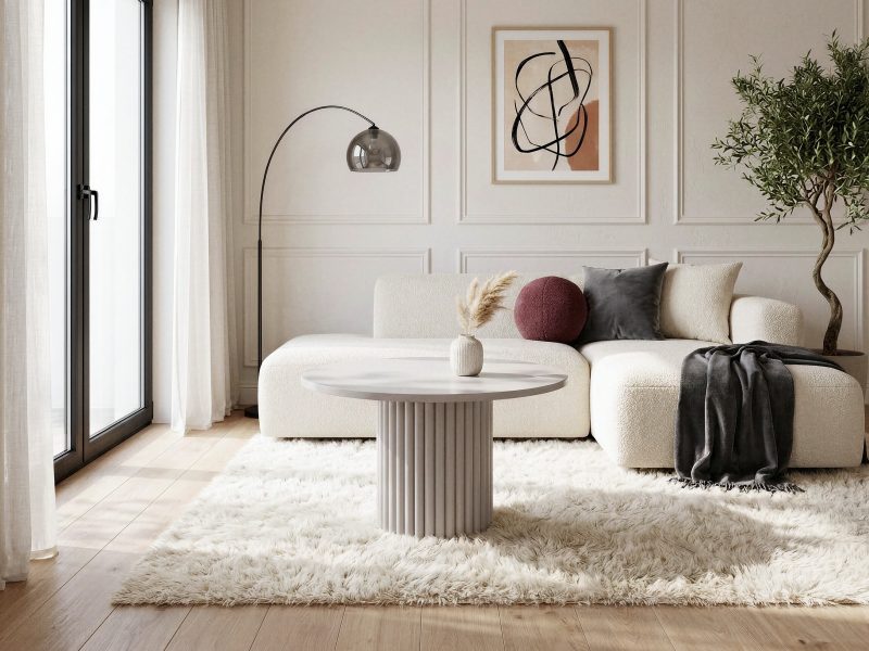 Couchtisch Milo 67cm Rund Kaschmir Matt mit geriffelter Basis
