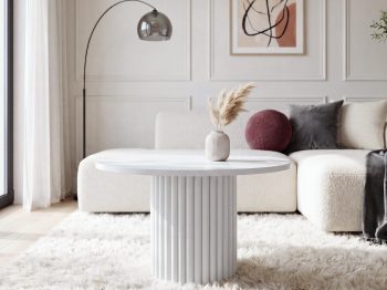 Couchtisch Milo 67cm Rund Weiß Matt mit geriffelter Basis