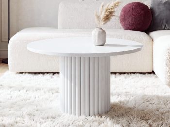 Couchtisch Milo 67cm Rund Weiß Matt mit geriffelter Basis