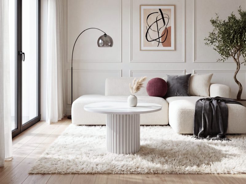 Couchtisch Milo 67cm Rund Weiß Matt mit geriffelter Basis