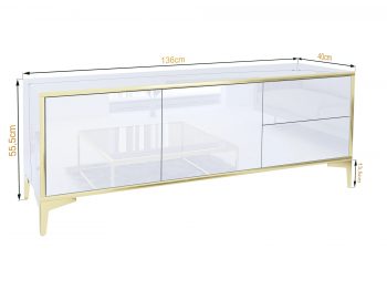 TV-Lowboard Monako 136cm mit Maßangaben: 136 cm breit, 55,5 cm hoch, 40 cm tief – perspektivisch gezeigt