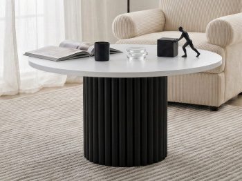 Couchtisch Milo 67cm Rund Weiß Matt mit geriffelter Basis in Schwarz