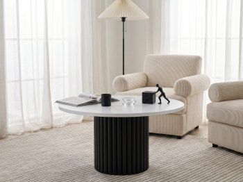 Couchtisch Milo 67cm Rund Weiß Matt mit geriffelter Basis in Schwarz