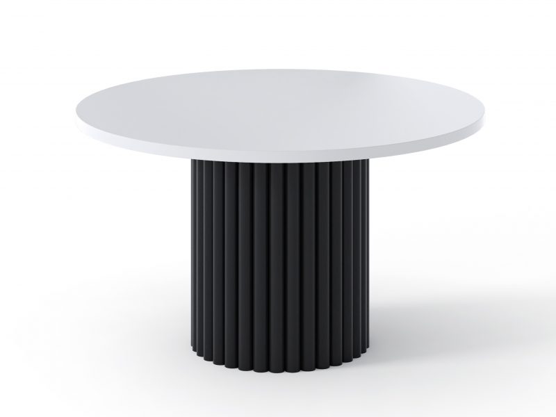 Couchtisch Milo 67cm Rund Weiß Matt mit geriffelter Basis in Schwarz
