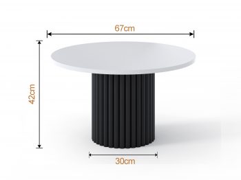 Couchtisch Milo 67cm Rund Weiß Matt mit geriffelter Basis in Schwarz