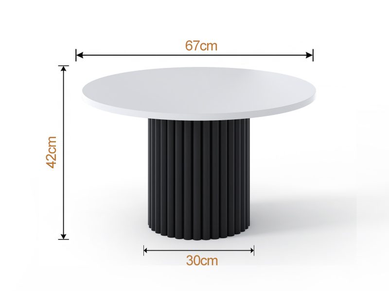 Couchtisch Milo 67cm Rund Weiß Matt mit geriffelter Basis in Schwarz