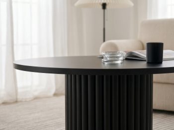 Couchtisch Milo 67cm Rund Schwarz Matt mit geriffelter Basis