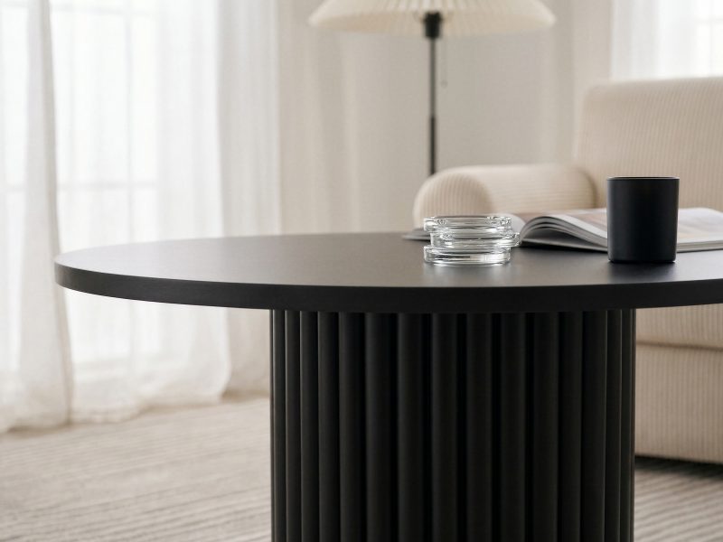 Couchtisch Milo 67cm Rund Schwarz Matt mit geriffelter Basis