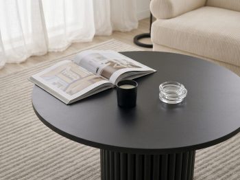 Couchtisch Milo 67cm Rund Schwarz Matt mit geriffelter Basis