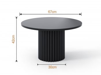 Couchtisch Milo 67cm Rund Schwarz Matt mit geriffelter Basis