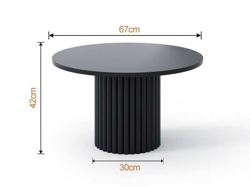 Couchtisch Milo 67cm Rund Schwarz Matt mit geriffelter Basis