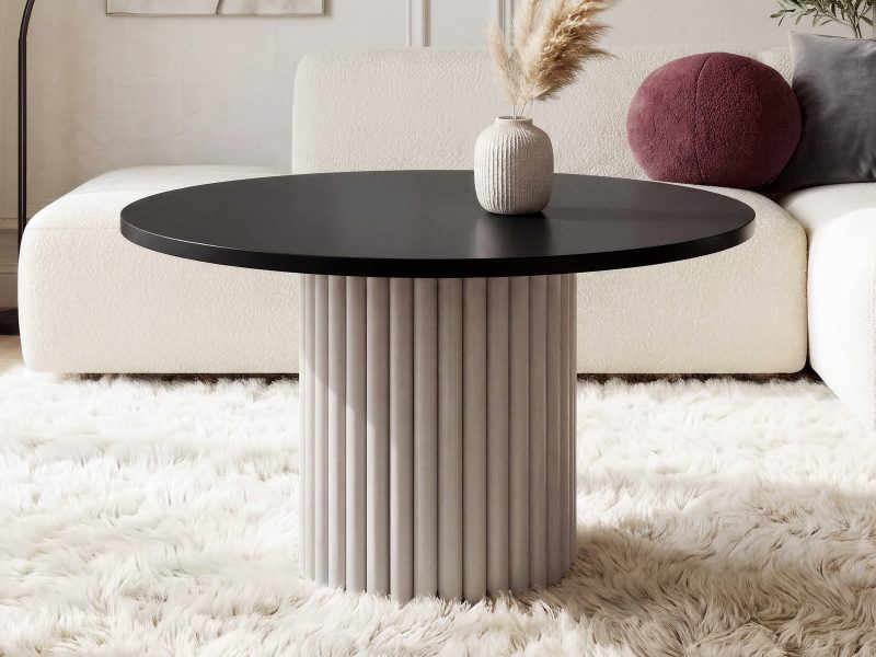 Couchtisch Milo 67cm Rund Schwarz Matt mit geriffelter Basis in Kaschmir