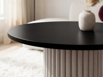 Couchtisch Milo 67cm Rund Schwarz Matt mit geriffelter Basis in Kaschmir