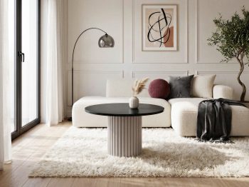 Couchtisch Milo 67cm Rund Schwarz Matt mit geriffelter Basis in Kaschmir