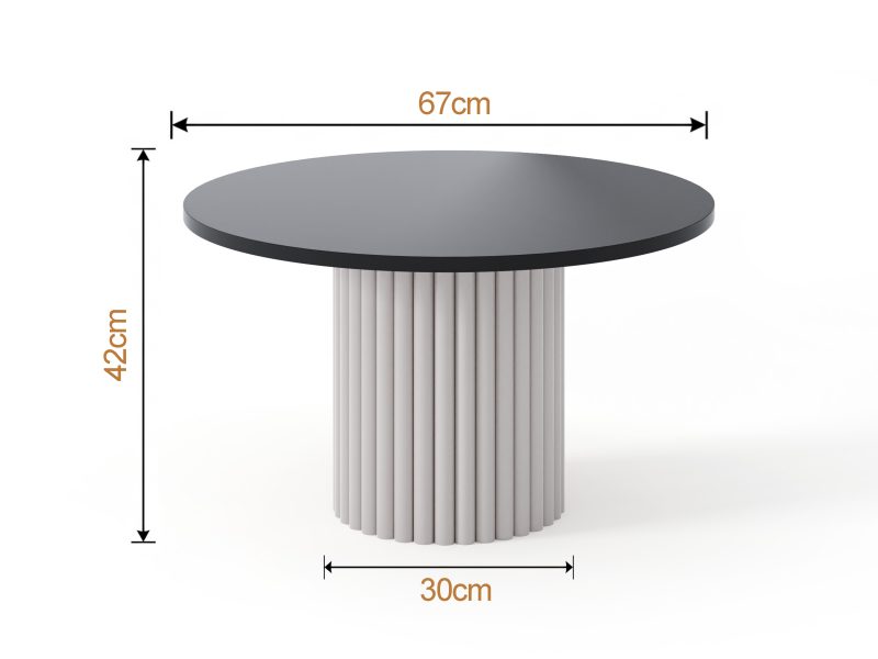 Couchtisch Milo 67cm Rund Schwarz Matt mit geriffelter Basis in Kaschmir