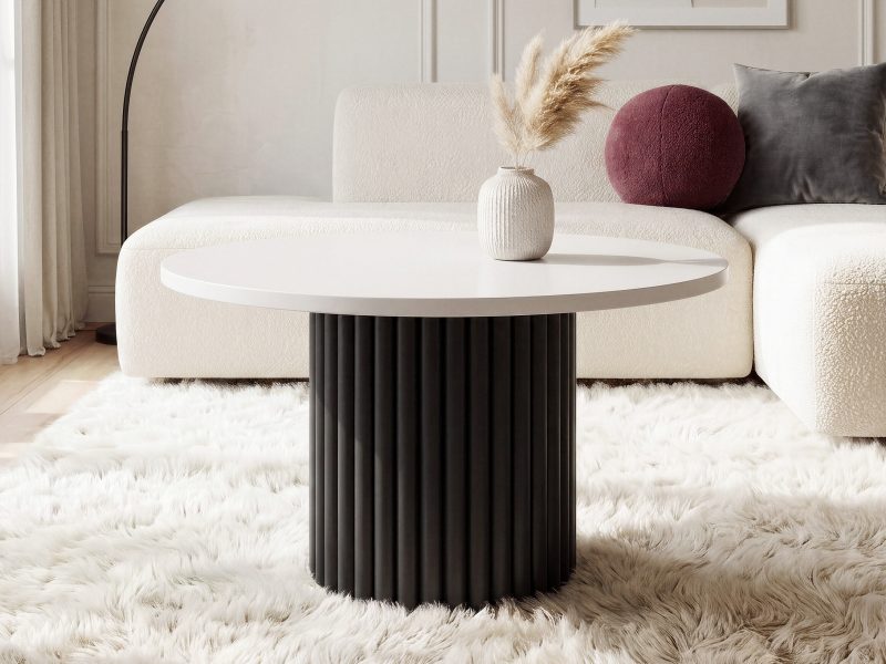 Couchtisch Milo 67cm Rund Kaschmir Matt mit geriffelter Basis in Schwarz