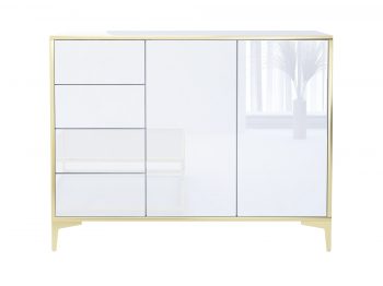 Frontalansicht der Kommode Monako mit vier Schubladen und zwei Türen, glänzend und stilvoll