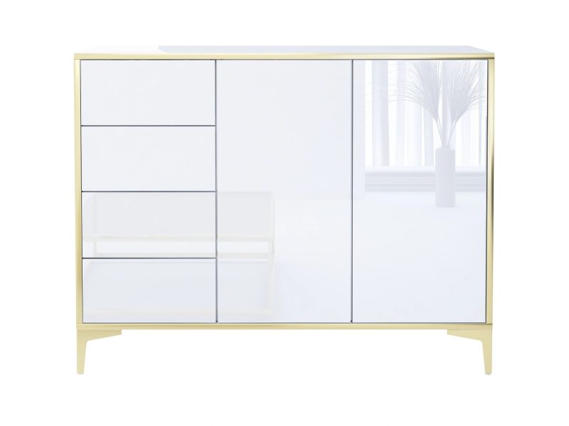 Frontalansicht der Kommode Monako mit vier Schubladen und zwei Türen, glänzend und stilvoll
