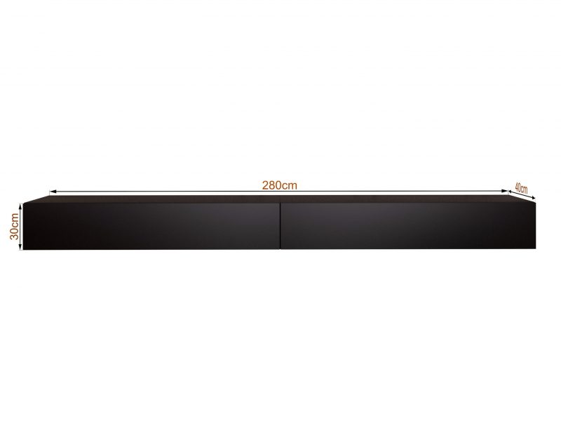 TV-Lowboard Galizia 280cm Schwarz Matt hängend mit zwei Klappen