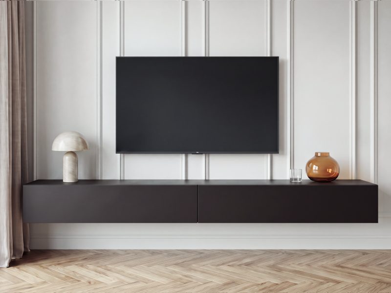 TV-Lowboard Galizia 280cm Schwarz Matt hängend mit zwei Klappen