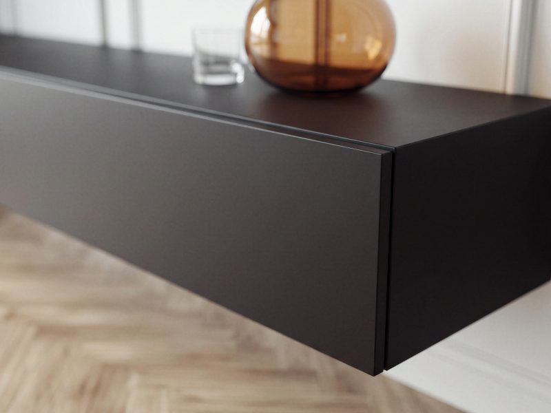 TV-Lowboard Galizia 280cm Schwarz Matt hängend mit zwei Klappen