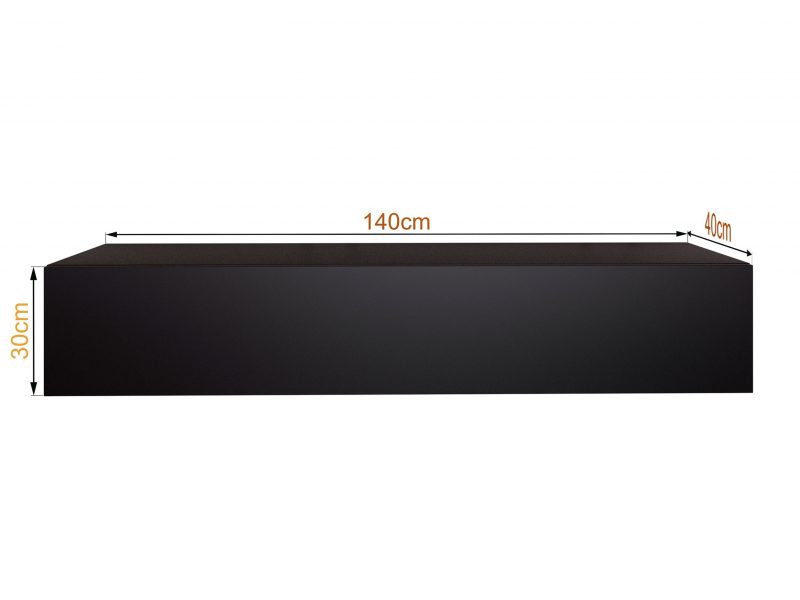 TV-Lowboard Galizia 140cm Schwarz Matt hängend mit Klappe