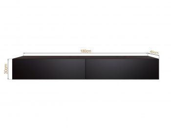 TV-Lowboard Galizia 180cm Schwarz Matt hängend mit zwei Klappen