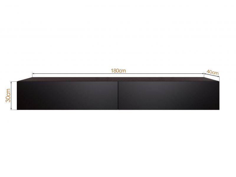 TV-Lowboard Galizia 180cm Schwarz Matt hängend mit zwei Klappen