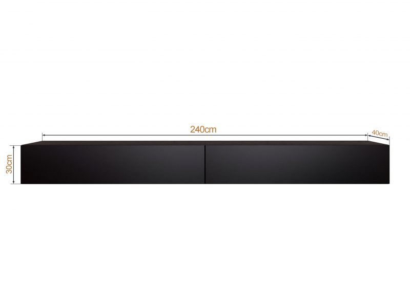 TV-Lowboard Galizia 240cm Schwarz Matt hängend mit zwei Klappen