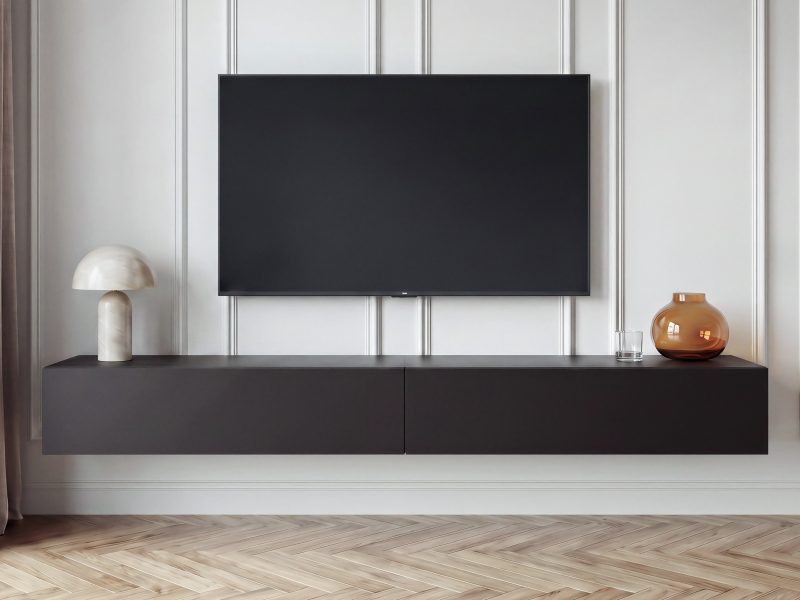 TV-Lowboard Galizia 240cm Schwarz Matt hängend mit zwei Klappen