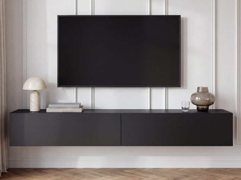 TV-Lowboard Galizia 180cm Schwarz Matt hängend mit zwei Klappen