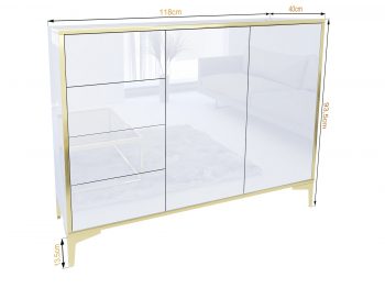 Kommode Monako mit Maßangaben: 118 cm breit, 93,5 cm hoch, 40 cm tief – perspektivisch dargestellt